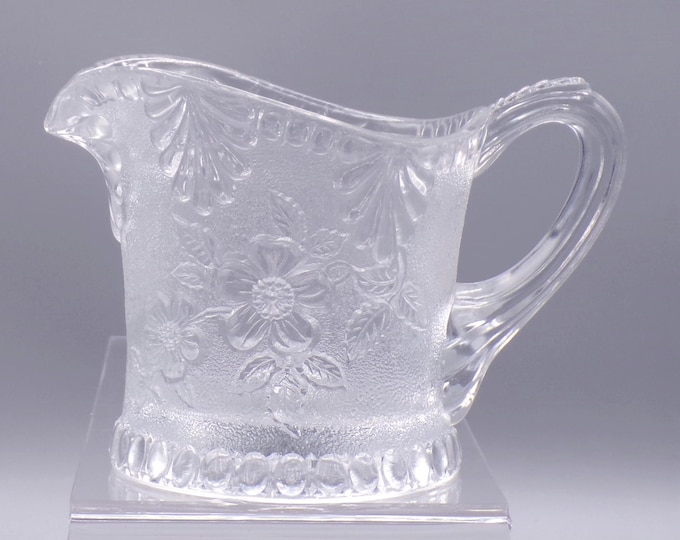 Early American Pressed Glass Creamer, Riverside Glass Company, Florentine (aka) aka Single Rose, introduced 1905