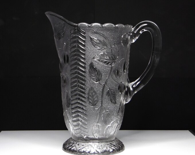 Early American Pressed Glass Water Pitcher, Ohio Flint Glass Company, Ohio #94 (OMN) aka Stippled Cherry; ca 1894