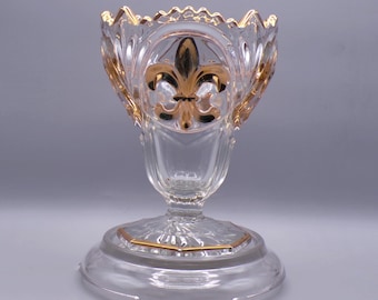 Vintage Pressed Glass Celery Vase, Josef Inwald, Czechoslovakia, Fleur - De - Lis, Etched Celery, 1930s