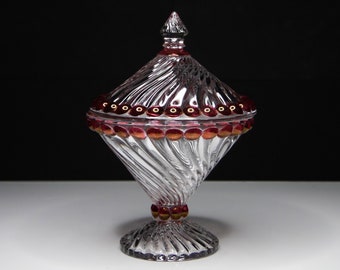 Vintage Glass Candy Bowl with Cover, Westmoreland Glass Company, Line #1850, Swirl and Ball, 1940-41