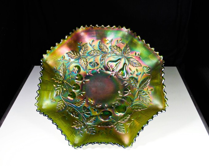 Carnival Glass Bowl, Northwood Glass Company, Fruits And Flowers ca 1911