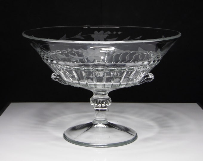 Elegant Era Glass Centerpiece Bowl, Paden City Glass Company; Nerva; Floral Wheelcut; 1940s