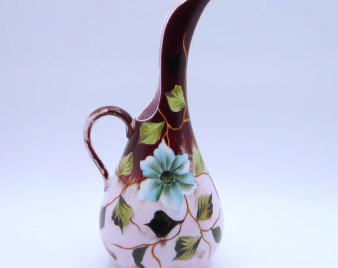 Porcelain Vase (Ewer Form) ES Germany (Erdmann Schelgelmilch) #3882, Blue Floral, 1880s