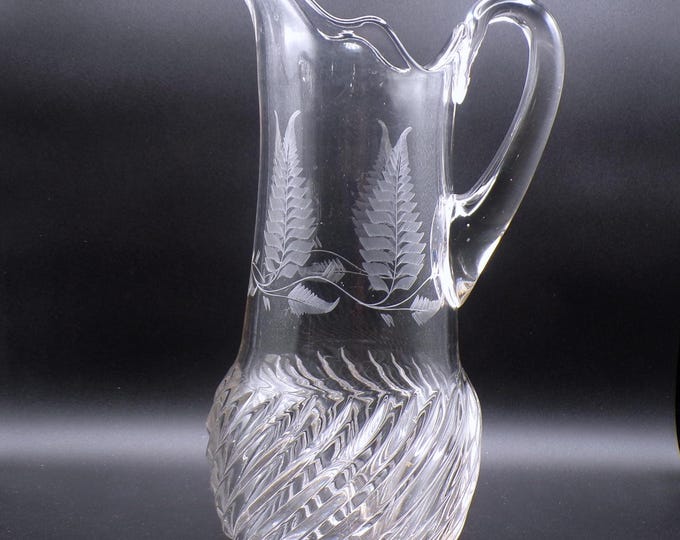 Early American Pressed Glass Lemonade Pitcher, Riverside Glass Works; Riverside #0348; Rock Rib (OMN) AKA Slashed Swirl 1891