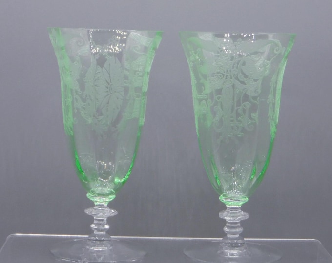 Elegant Era Glass Footed Tumbler, Cambridge Glass Company, Stem 3120, Etch 732, Majestic, Emerald Green, 1928 - 1930