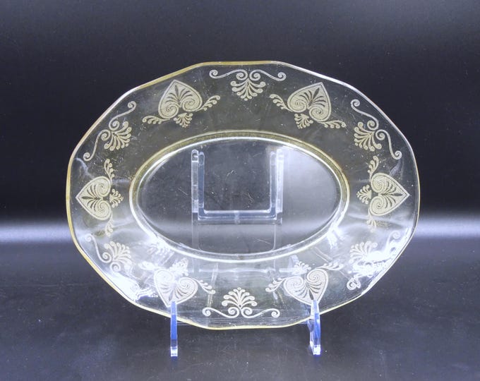 Elegant Era Glass Bowl, Fostoria Glass Company, Trojan Etch 280, Shape 2375 Topaz 1929-1936