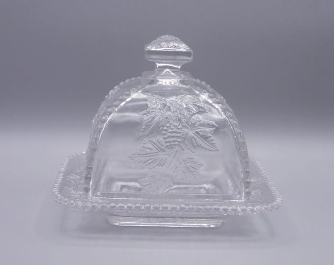 Early American Pressed Glass Butter Dish, United States Glass Company, U S Glass #15059; California (OMN) aka Beaded Grape, intro 1899