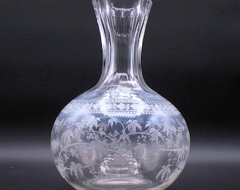 Early American Pressed Glass Carafe: Vine & Grape Etch, 1880s