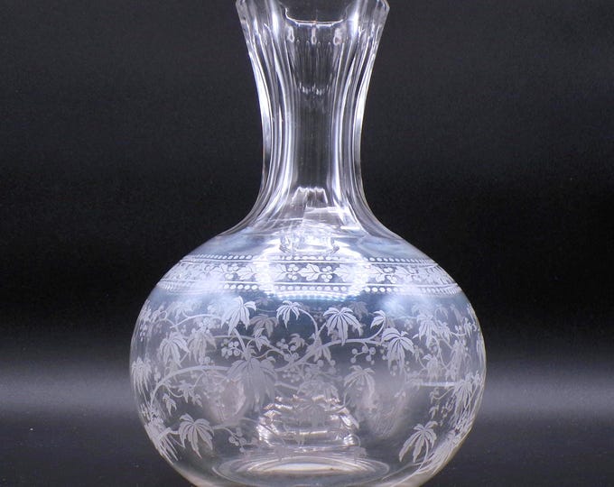 Early American Pressed Glass Carafe: Vine & Grape Etch, 1880s
