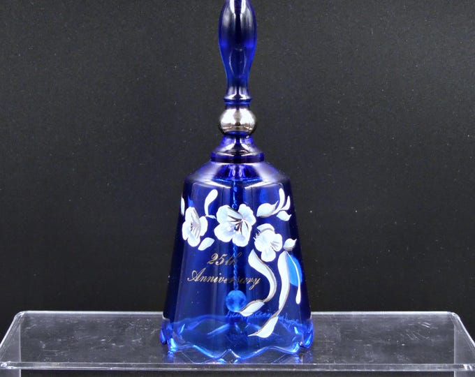 Vintage Glass Bell, Fenton Art Glass Company, 25th Wedding Anniversary, Cobalt 1996-2000
