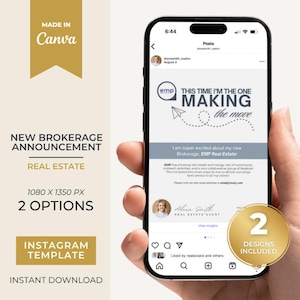 New Brokerage Announcement | Real Estate IG Post Canva Template | Change Broker | Realtor Social Media Editable Design 1080x1350px | Canva
