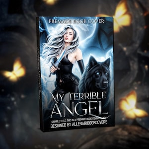 Premade book cover with fantasy woman and wolf — customizable book covers design for Kindle, paperback or digital ebook, romantasy book art