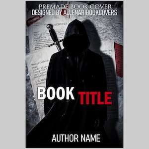 Dark Spy Thriller Premade eBook Cover • Hooded Agent, Secret Files, Blood Stains • Mystery Detective KDP Template for Kindle & Self-Publish