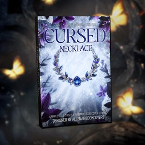 Gotowa okładka książki – Dark Fantasy Sapphire Laurel Design z rozgwieżdżonym niebem i fioletowymi kwiatami, Romantasy Crowned Magic Art dla KDP i Kindle