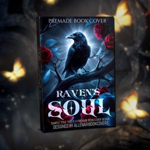 Couverture de livre corbeau gothique avec roses rouges - Design préfabriqué Dark Fantasy pour ebook et livre de poche, art Kindle personnalisable, téléchargement immédiat