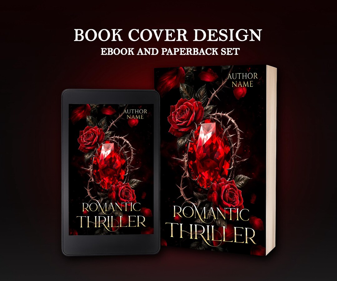 Gothic Book Cover Design, Dark Romance, Roses, Gemstone (digital File