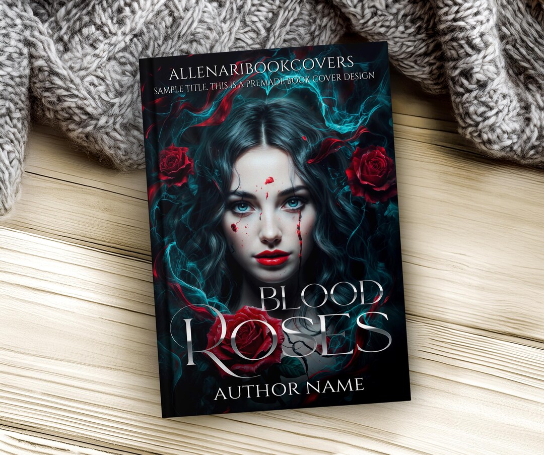 Dark Fantasy Book Cover With Blood Roses, Gothic Mystery Thriller ...