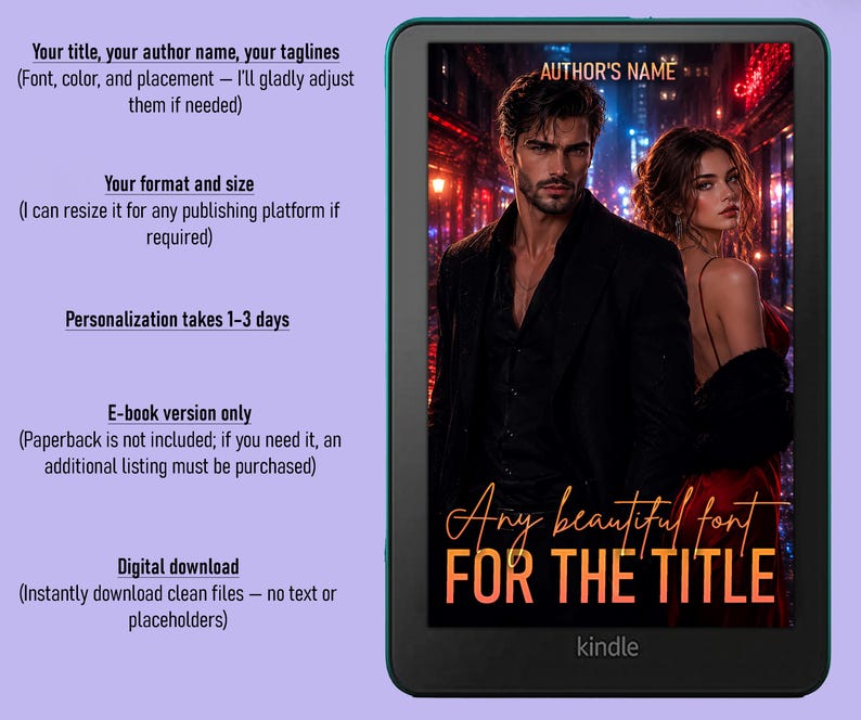 Dark Romance Ebook Cover, Mafia Boss Art, Passionate Couple, Forbidden Love Story Design