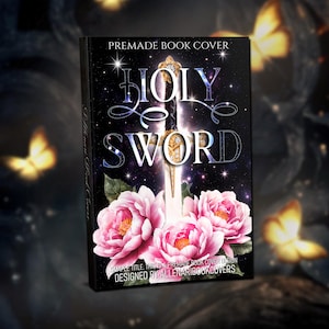 Okładka książki fantasy, romantyczny szablon e-booka i gotowy epicki projekt, sztuka cyfrowa z mieczem i kwiatem oraz zaczarowaną galaktyką, natychmiastowe pobranie