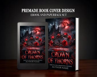 Premade Dark Fantasy Book Cover Design, Gothic Vampire Romantasy, Bloody Flower Crown (Ebook & Paperback)