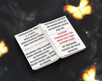 Diseño de portada de libro personalizado, título tipográfico, tapa dura, audiolibro.