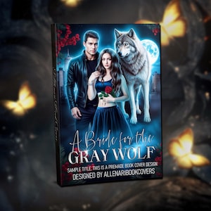 Projekt okładki książki Alpha z piękną parą fantasy i wilkiem. Gotowa do druku okładka w miękkiej oprawie i e-booku. Pobieranie cyfrowe, licencja