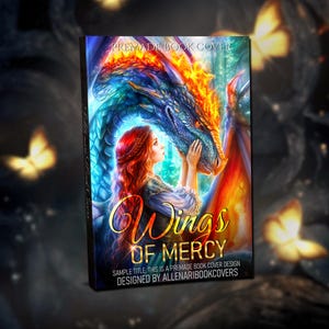 Okładka książki fantasy dla młodzieży ze smokiem i dziewczynką, gotowa romantyczna grafika cyfrowa na Kindle i książki w miękkiej oprawie, estetyka baśniowa, natychmiastowe pobranie