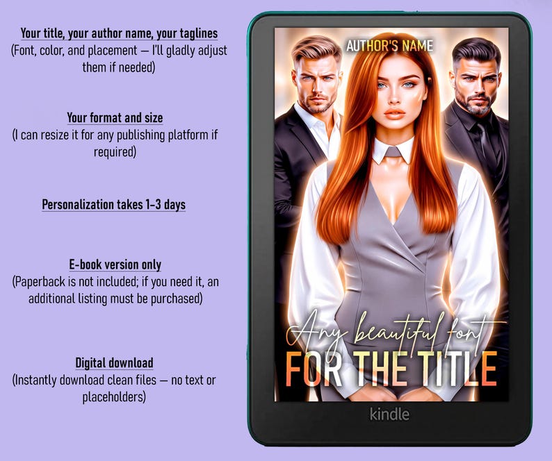 Premade Character Art, Romance Book Cover Two Males, Contemporary Office Dark Fantasy Novel
