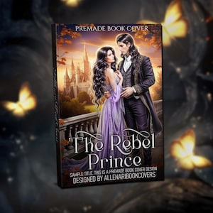Romance Book Cover - Fantasy couple, Royal Fairytale Premade Digital Design, Courtly Love, Dragon Man and Woman, Castle Historical Romantasy