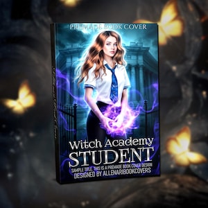 Premade book cover - urban fantasy, magic academy, YA romantasy design, paranormal romance,  customizable art, dark witch, digital download