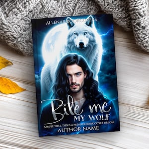 Premade werewolf romance book cover, shifter fantasy design, paranormal adventure, man and wolf book art, supernatural suspense for authors