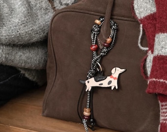 Breloque de sac en cuir de teckel, accessoire de sac à main pour chien saucisse fait main, cadeau mignon pour les amoureux des chiens