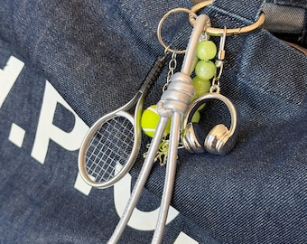 Handgemaakte sleutelhanger voor tennisracket, sportieve portemonnee met kralen, cadeau tennisliefhebber