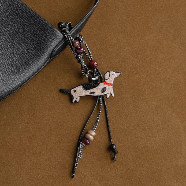 Dachshund Leather Bag Charm, Handmade Sausage Dog Purse Accessory, Cute
