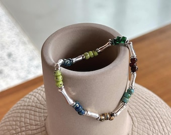 Handmade Colorstone Beaded Bracelet: Boho Unisex Stretch Jewelry