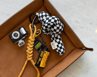 Handmade Camera Bag Charm,  Retro Camera Keychain with Flash Light, Gift for Photographer