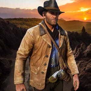 Western cowboy King Arthur Morgan leather trench coat, red dead redemption 2 handmade wax tan brown cowhide leather streetwear coat costume