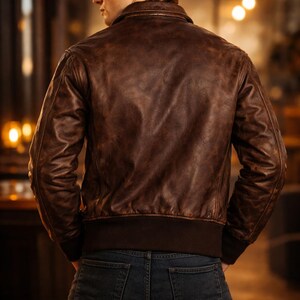 Stranger Things Billy Hargrove Jacket, Vinatge Style Jacket, Brown Leather Jacket, Bomber Leather Jacket, Cosplay Costume Jacket image 2