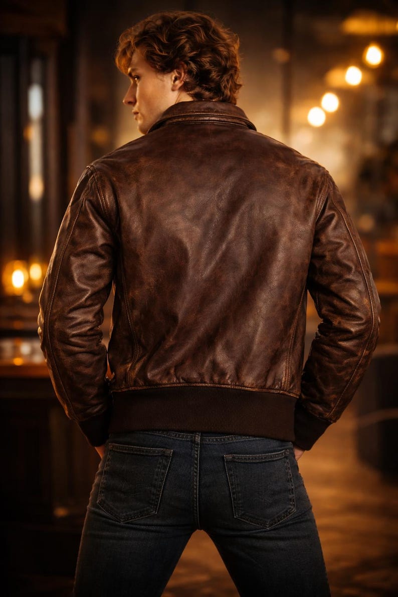 Stranger Things Billy Hargrove Jacket, Vinatge Style Jacket, Brown Leather Jacket, Bomber Leather Jacket, Cosplay Costume Jacket image 2