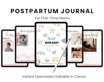 Postpartumjournal för förstagångsmammor | Reflektions- och minnesbok (digital nedladdning)