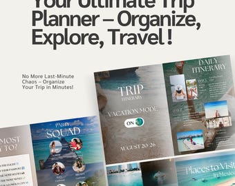 Modello di itinerario di viaggio – Pianificatore di viaggio modificabile / Organizzatore di vacanze digitale per dispositivi mobili, iPad e laptop