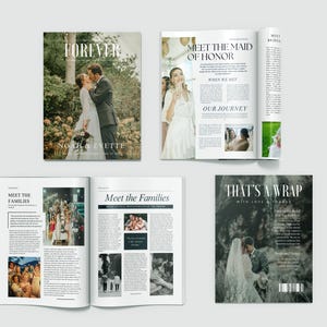 Plantilla de programa de boda / Programa de boda editable en Canva estilo revista / Folleto de ceremonia imprimible