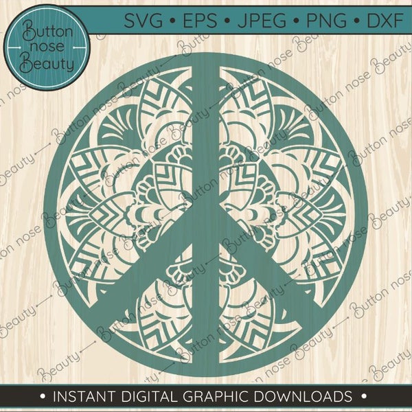 Peace Sign Mandala SVG-Peace Mandala 1 SVG-Elegant Peace Mandala 1- SVG-Mandala floral svg-Graphic floral svg