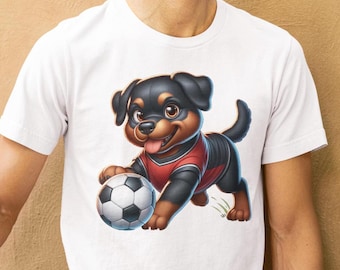 Regalo carino per gli amanti degli animali, Rottweiler da calcio, abbigliamento sportivo casual, bambini e adulti, maglietta a tema animali domestici, regalo per gli amanti dei cani