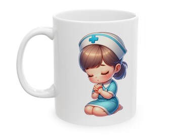Tazza da caffè con infermiera in preghiera: regalo motivazionale per gli operatori sanitari