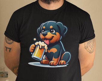 Maglietta divertente con scritta Rottweiler Beer: maglietta unisex in cotone pesante