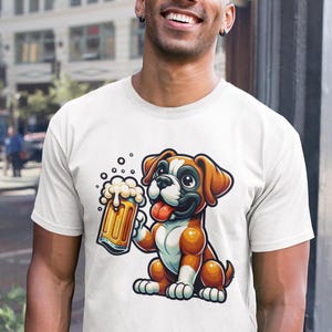 Boxer Dog Beer Lover Tee, Funny Drinking Graphic Shirt, Dog Mom Dad Gift, Animal Cartoon Tee, Unisex Cotton Tshirt, Cute Pet Owner Apparel