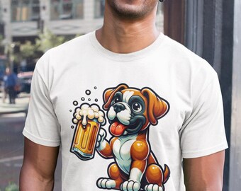 Maglietta con birra Boxer Dog: maglietta con grafica divertente dei cartoni animati