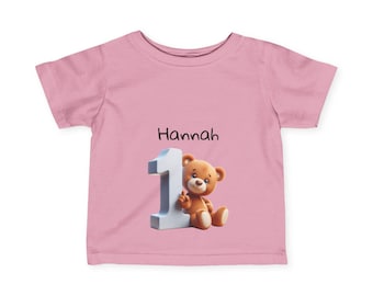 Maglietta personalizzata per il primo compleanno del neonato con simpatico disegno di un orso, maglietta personalizzata per neonati, vestito per il primo compleanno, top per bambini piccoli, regalo per bambini
