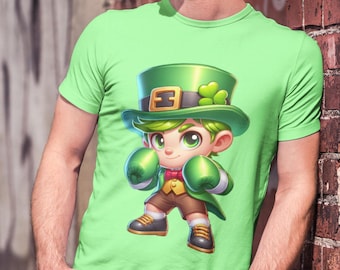Maglietta di San Patrizio con leprecauno da boxe: maglietta unisex in cotone pesante
